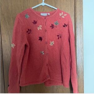 Croft & Barrow Coral Cardigan with Leaf Embroidery